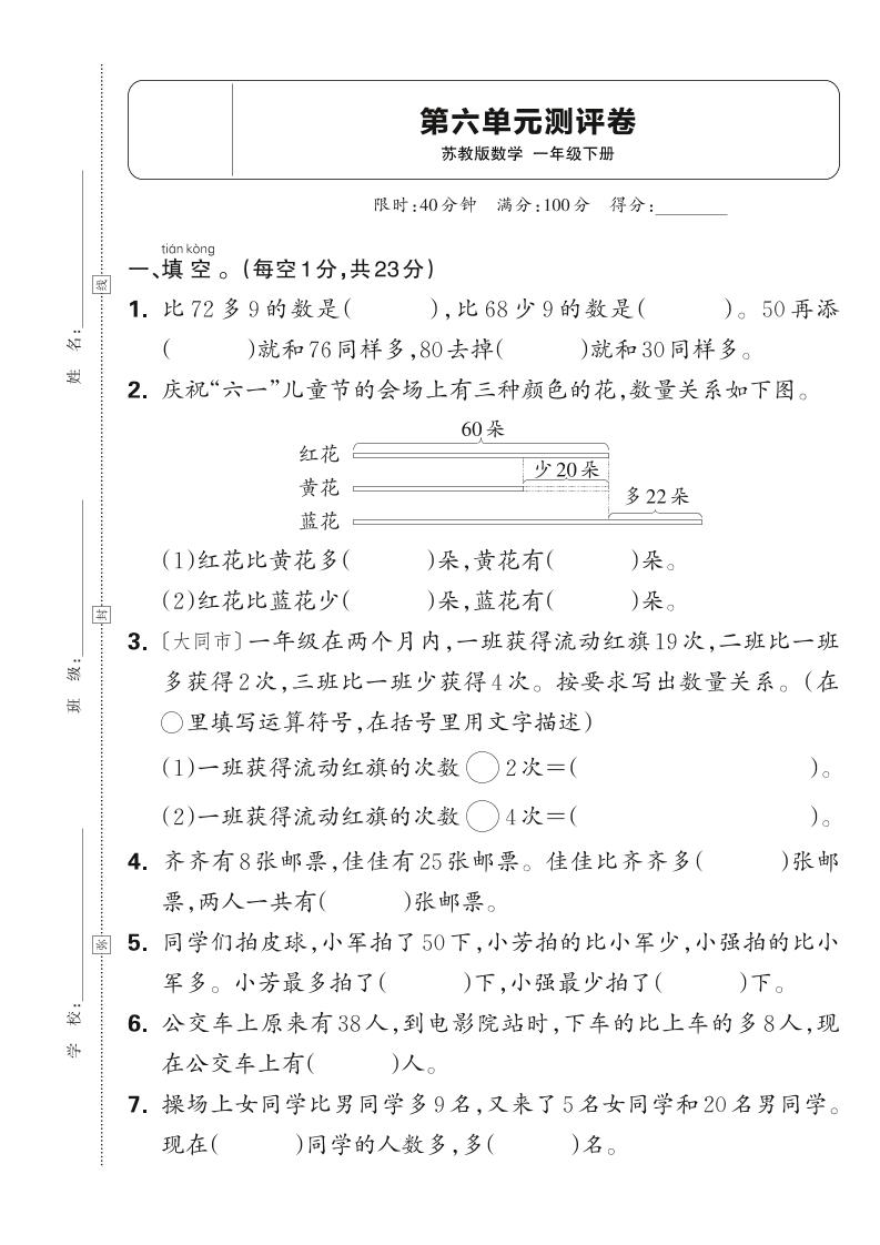 新一下苏教版数学第六单元测试卷（含答案）-墨痕学科