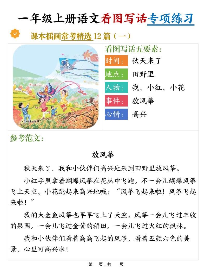 新一上语文看图写话专项练习常考精选12篇（含范文24页）-墨痕学科