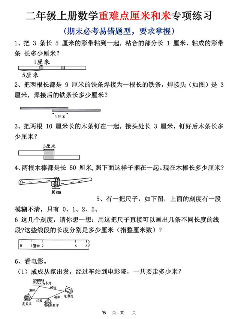 二上数学重难点厘米和米应用题易错专项练习（含答案10页）-墨痕学科