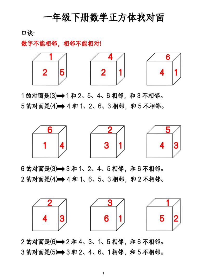 一年级下册数学正方体找对面-墨痕学科