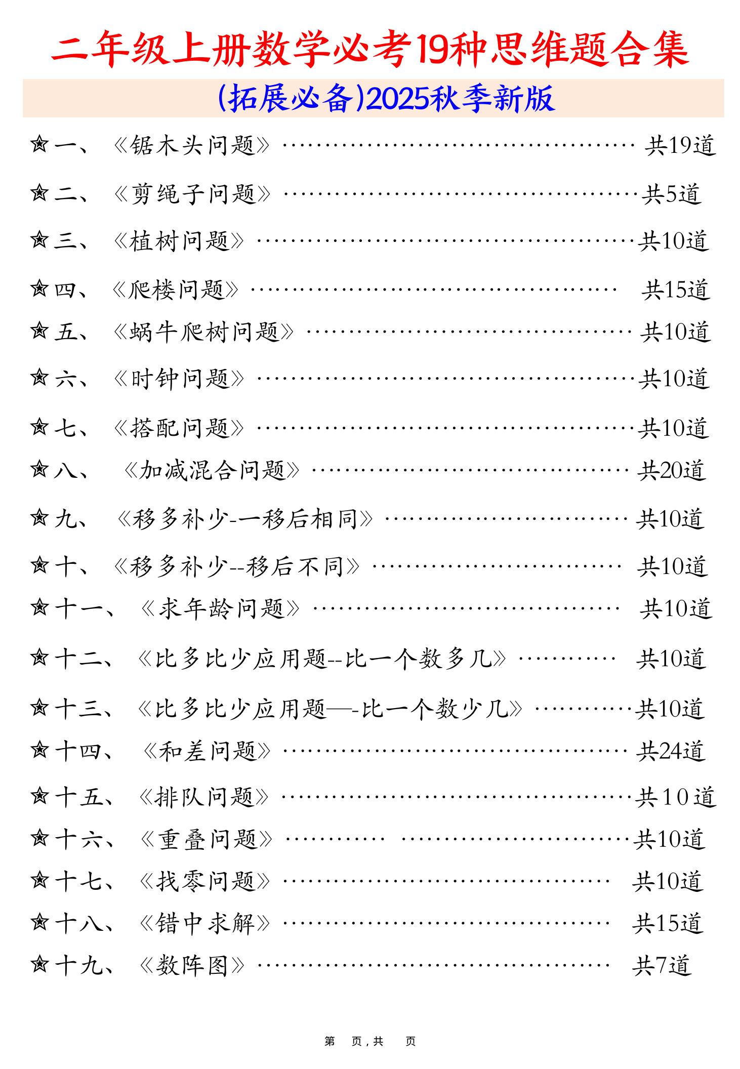 二上数学必考19种类型思维应用题训练合集225道（48页）-墨痕学科