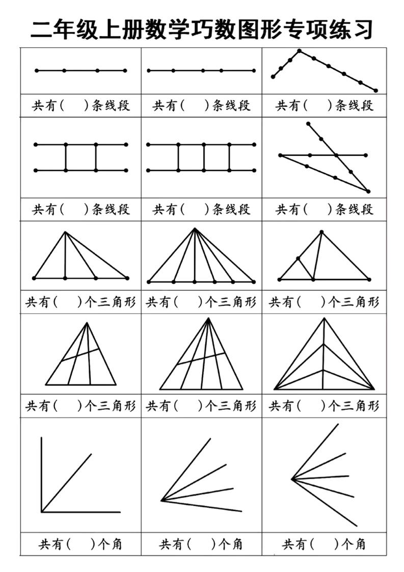 二上数学巧数图形专项练习+角的初步认识（10页）-墨痕学科