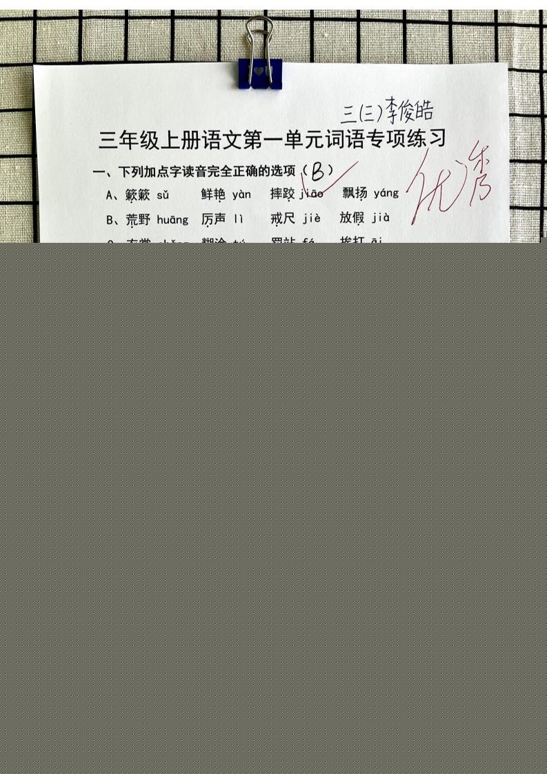 三年级上册语文第一单元词语专项答案-墨痕学科