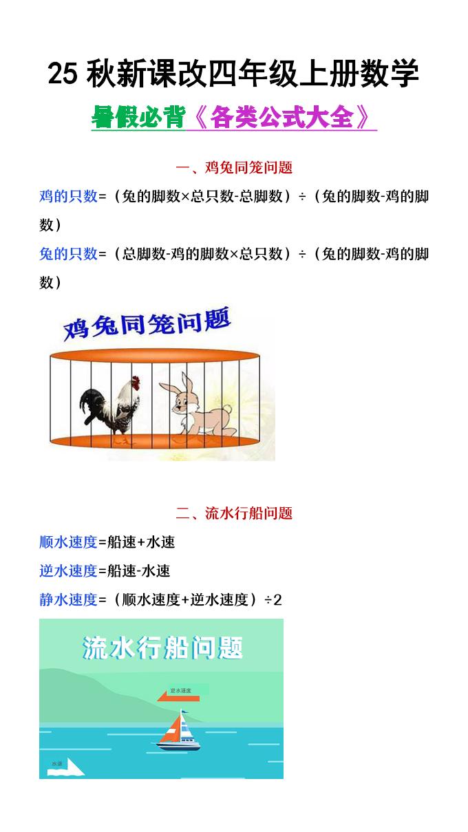 【2025秋新版】四年级上册数学各类公式汇总-墨痕学科