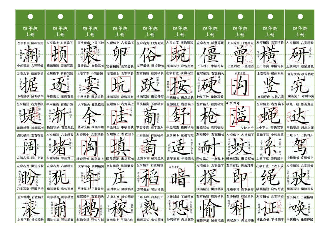 四年级上语文同步精讲字卡（共10页）-墨痕学科