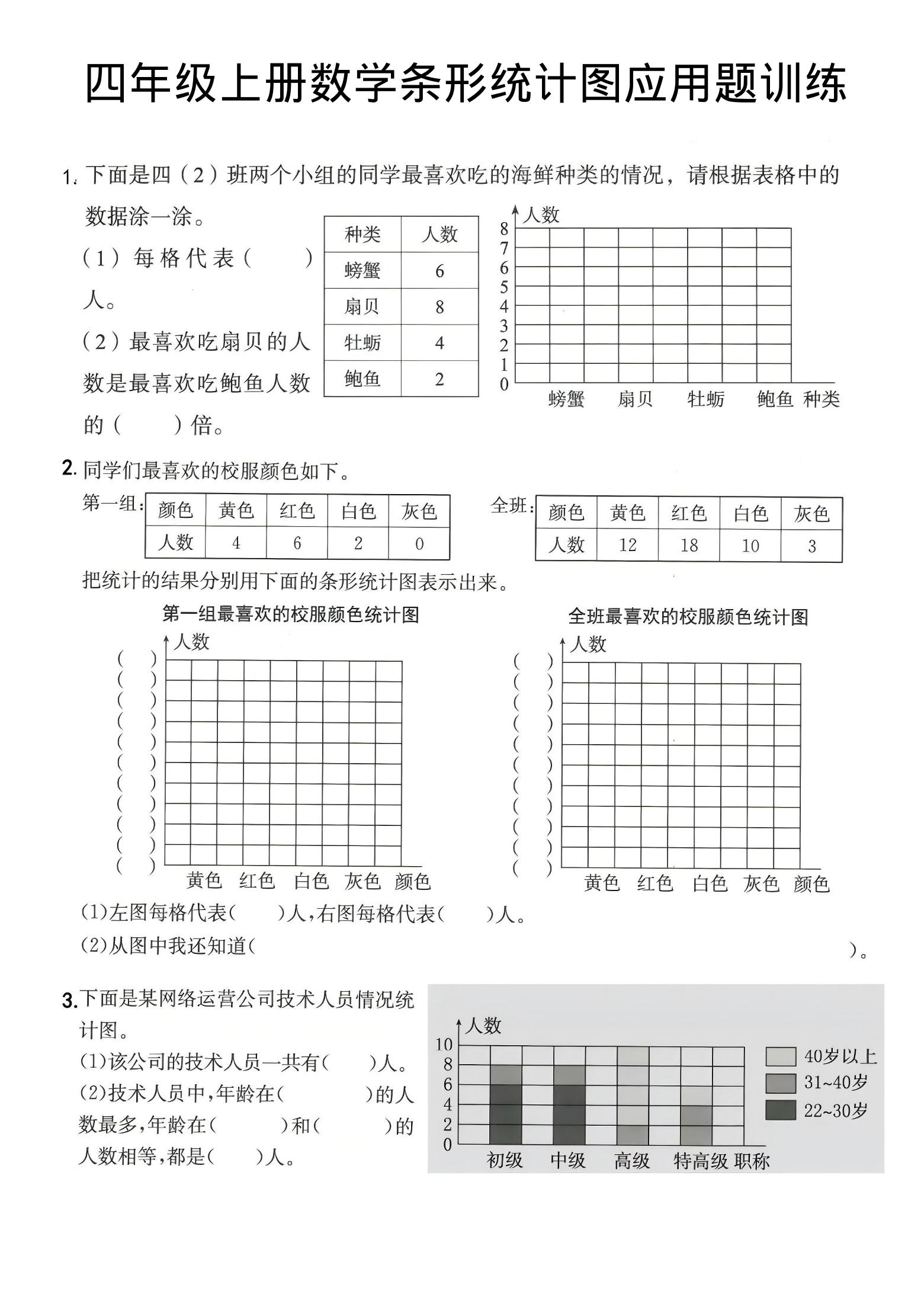 四年级上数学条形统计图应用题训练-墨痕学科