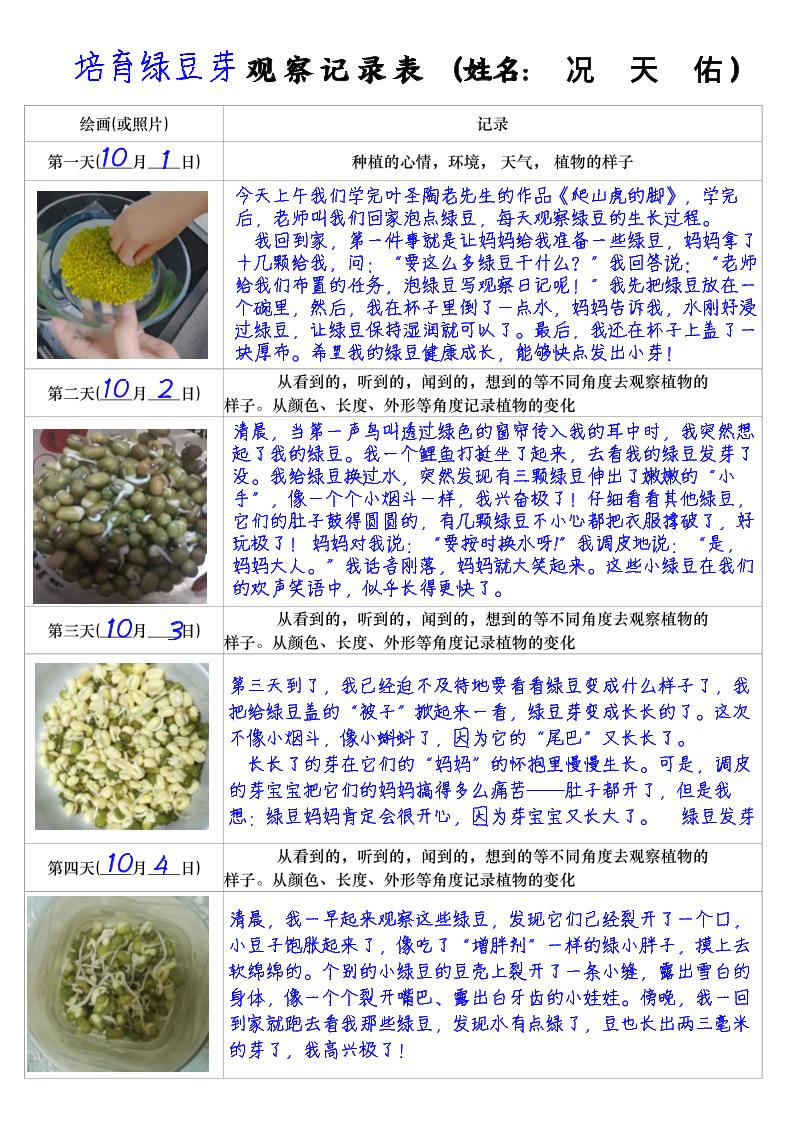 四上语文习作三：培育绿豆芽观察日记2《写观察日记》4页-墨痕学科