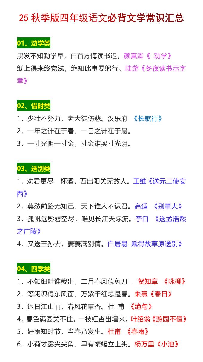 【2025秋新版】四年级语文上册必背文学常识汇总-墨痕学科