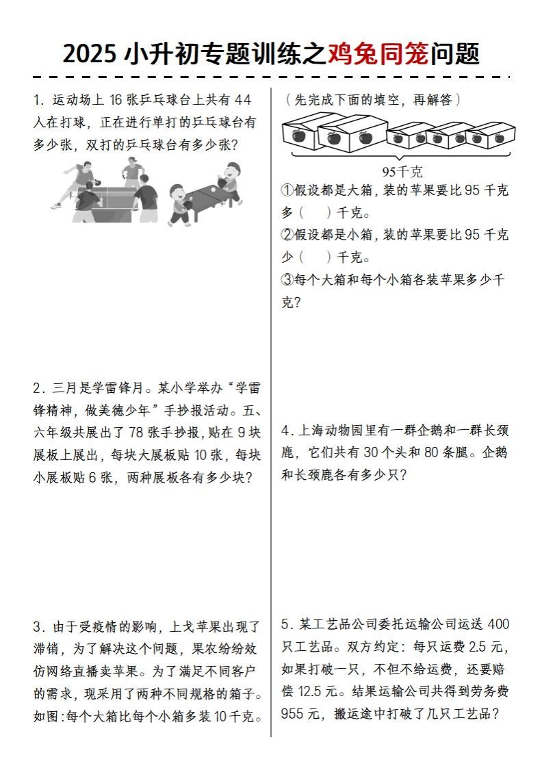 2025小升初专题训练之鸡兔同笼问题-墨痕学科