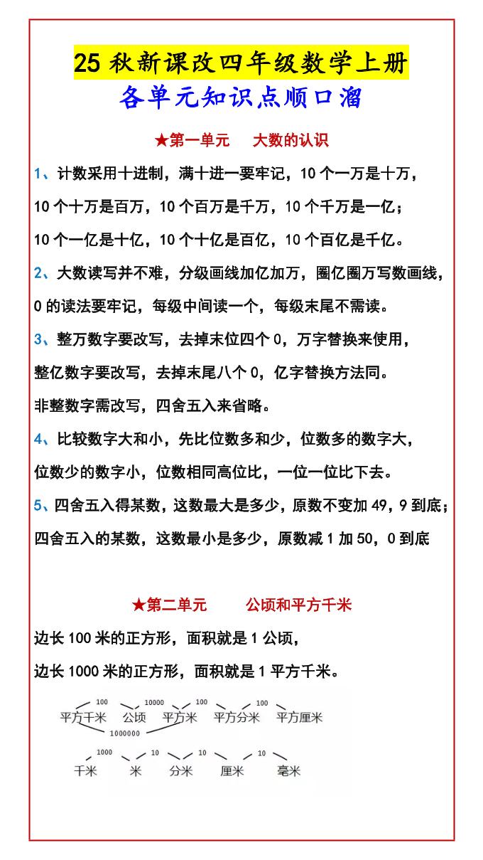 四年级上数学知识点汇总-墨痕学科