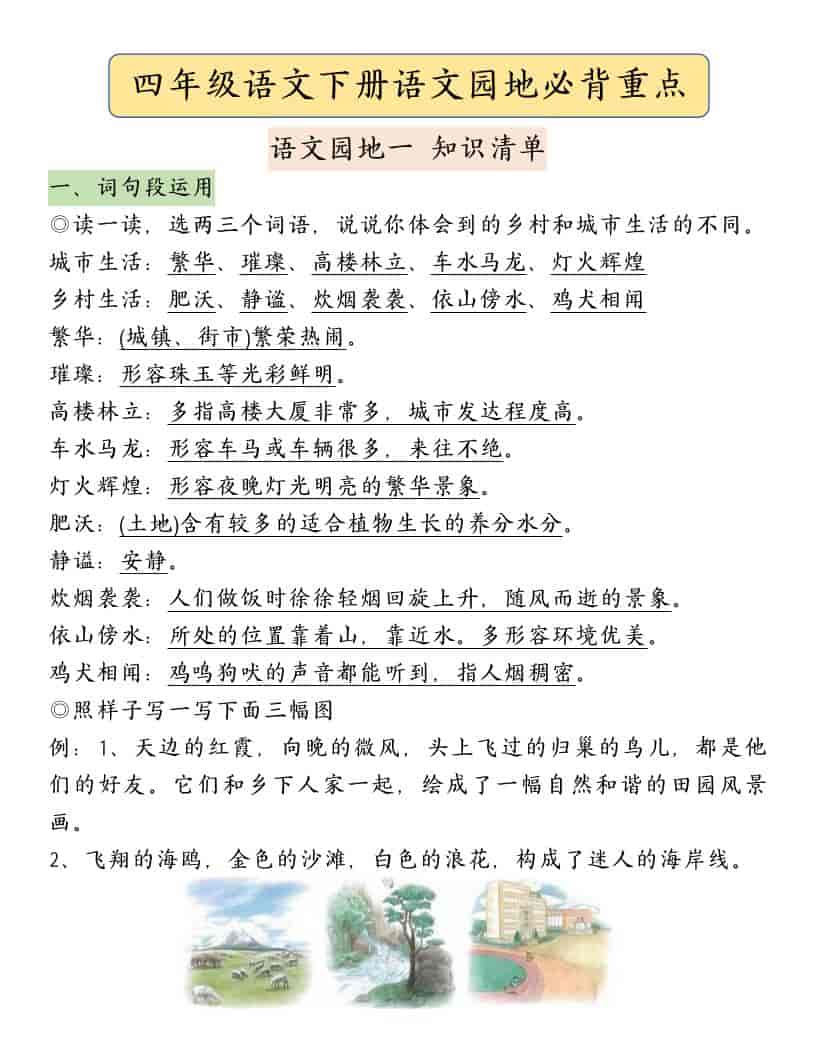 四年级下语文园地必背重点考点总结-墨痕学科