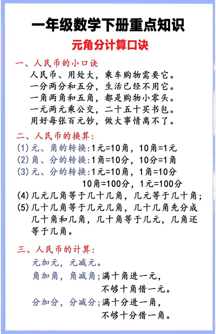 一年级下数学重点知识汇总-墨痕学科