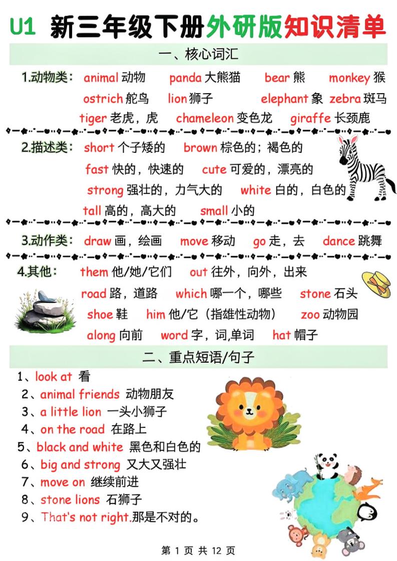 三年级下英语知识清单《外研版（三起）》-墨痕学科