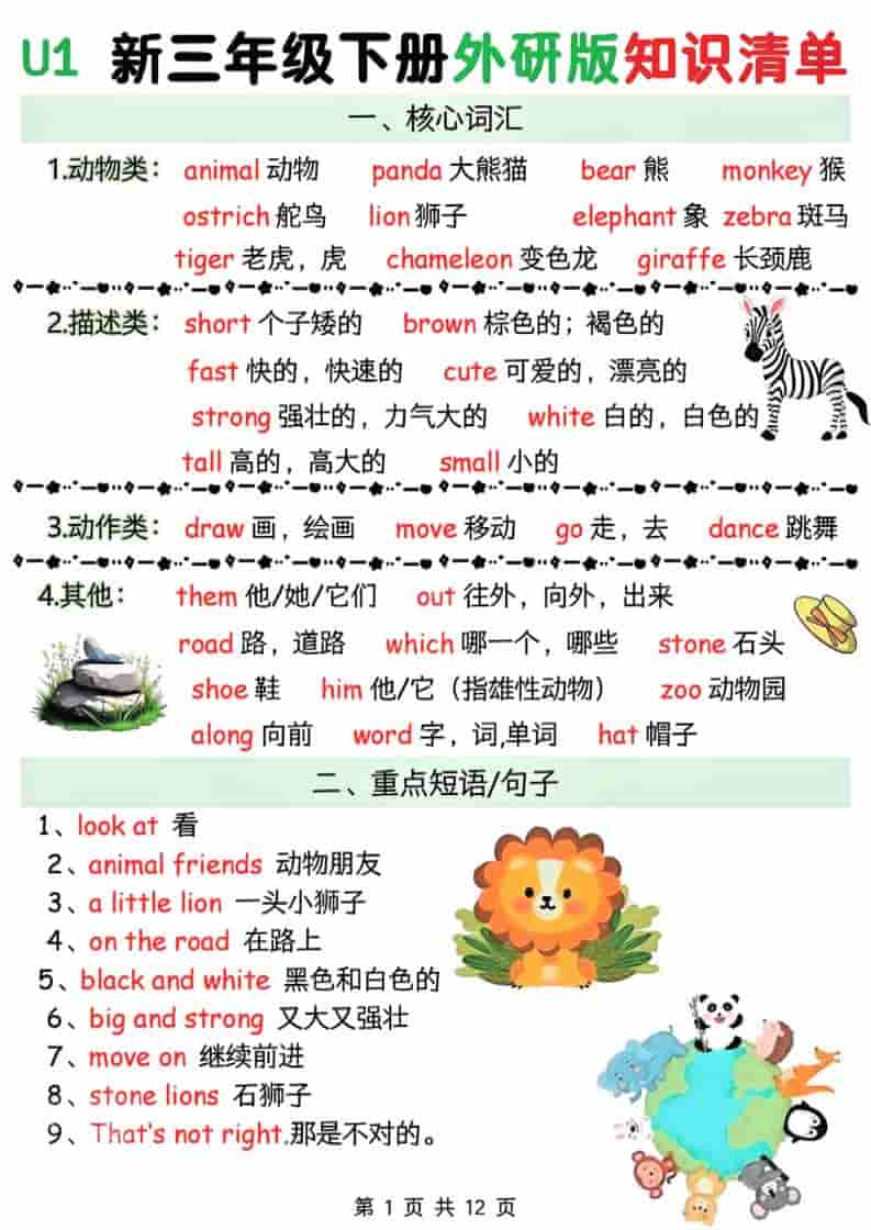 三年级下英语Unit1-6知识清单《外研版（三起）》-墨痕学科