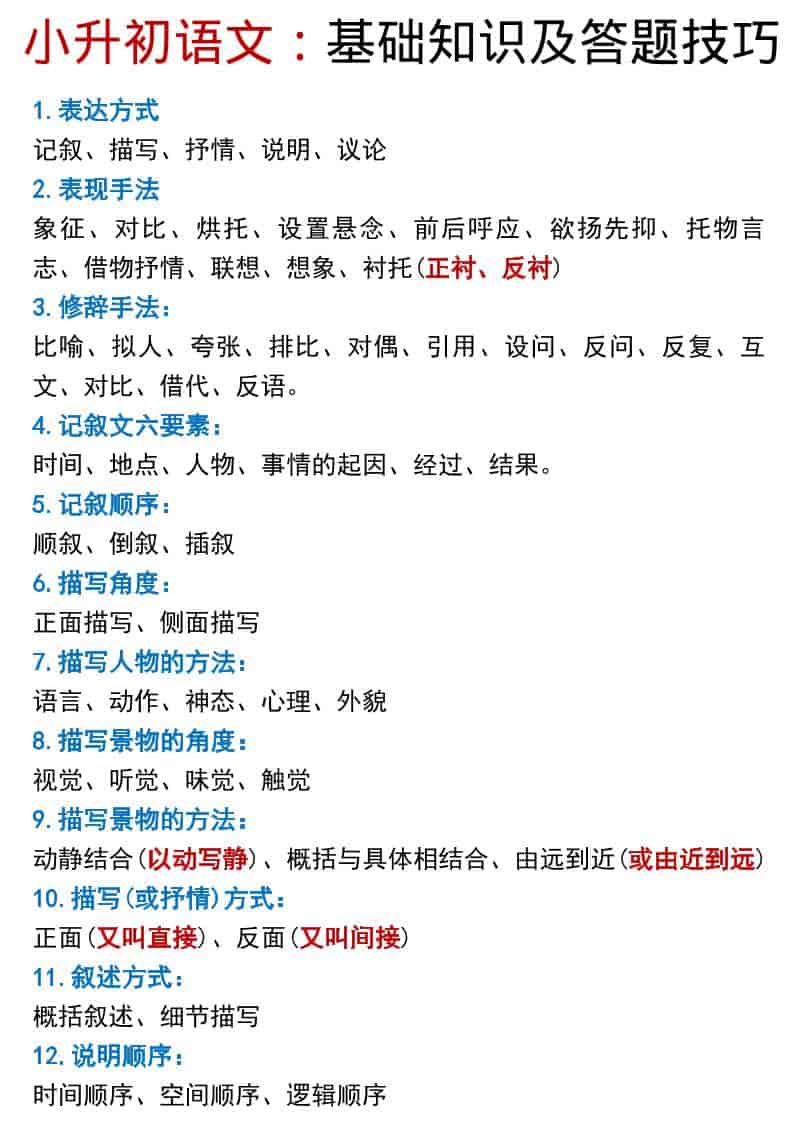 六年级下语文小升初基础知识及答题技巧pdf-墨痕学科