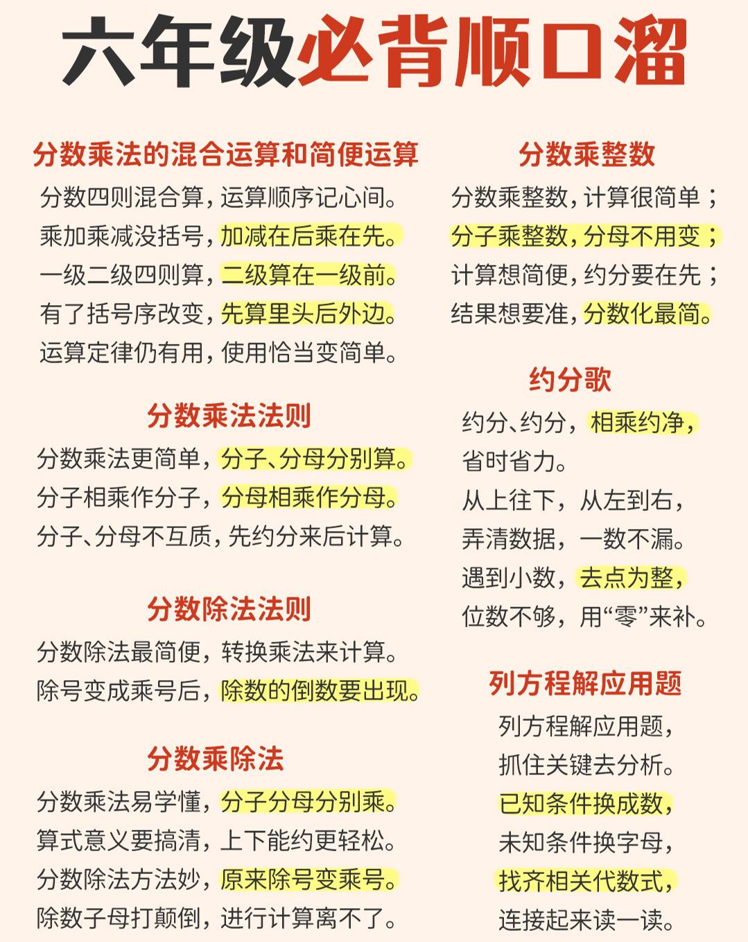 六年级下数学1-6年级必备顺口溜-墨痕学科
