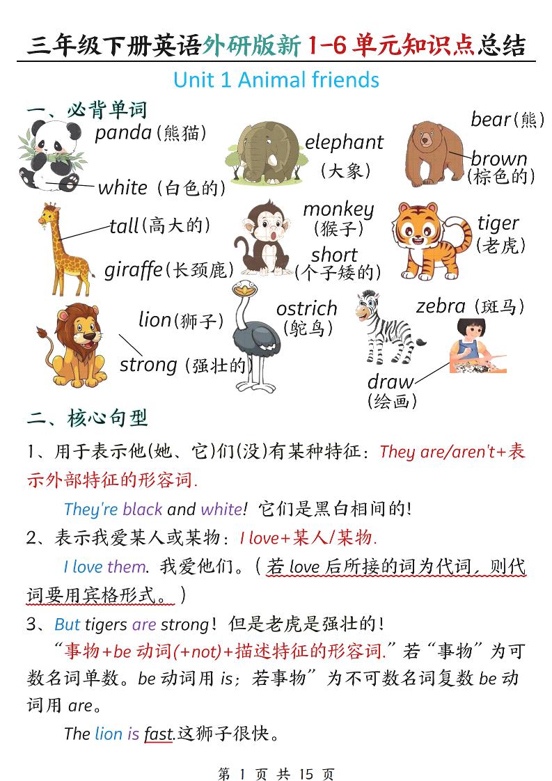 三年级下英语1-6单元必背知识点总结《外研版》-墨痕学科