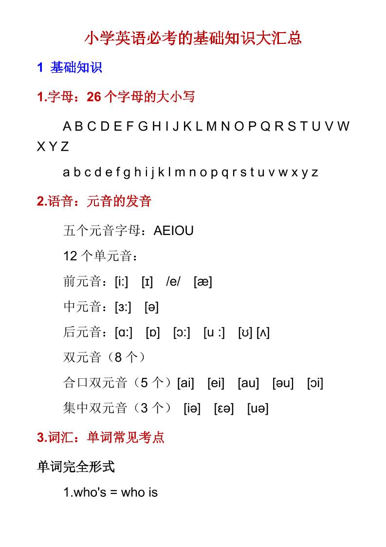 六年级下英语必考基础知识大汇总-墨痕学科