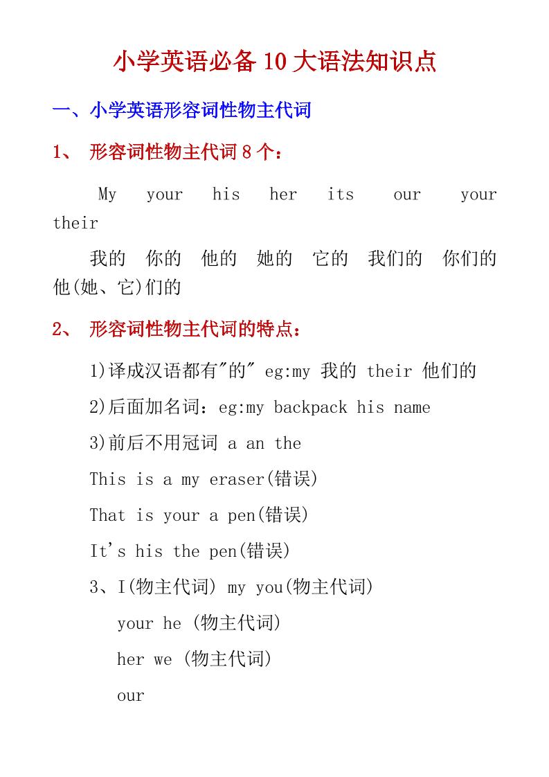 六年级下英语小学必备10大语法知识点-墨痕学科