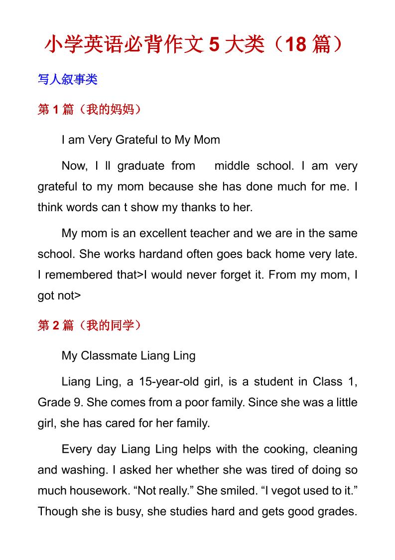 六年级下英语必背作文5大类（18篇）-墨痕学科