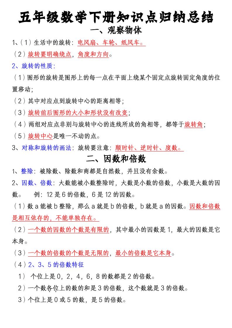 五年级下数学知识点归纳总结（通用版）-墨痕学科