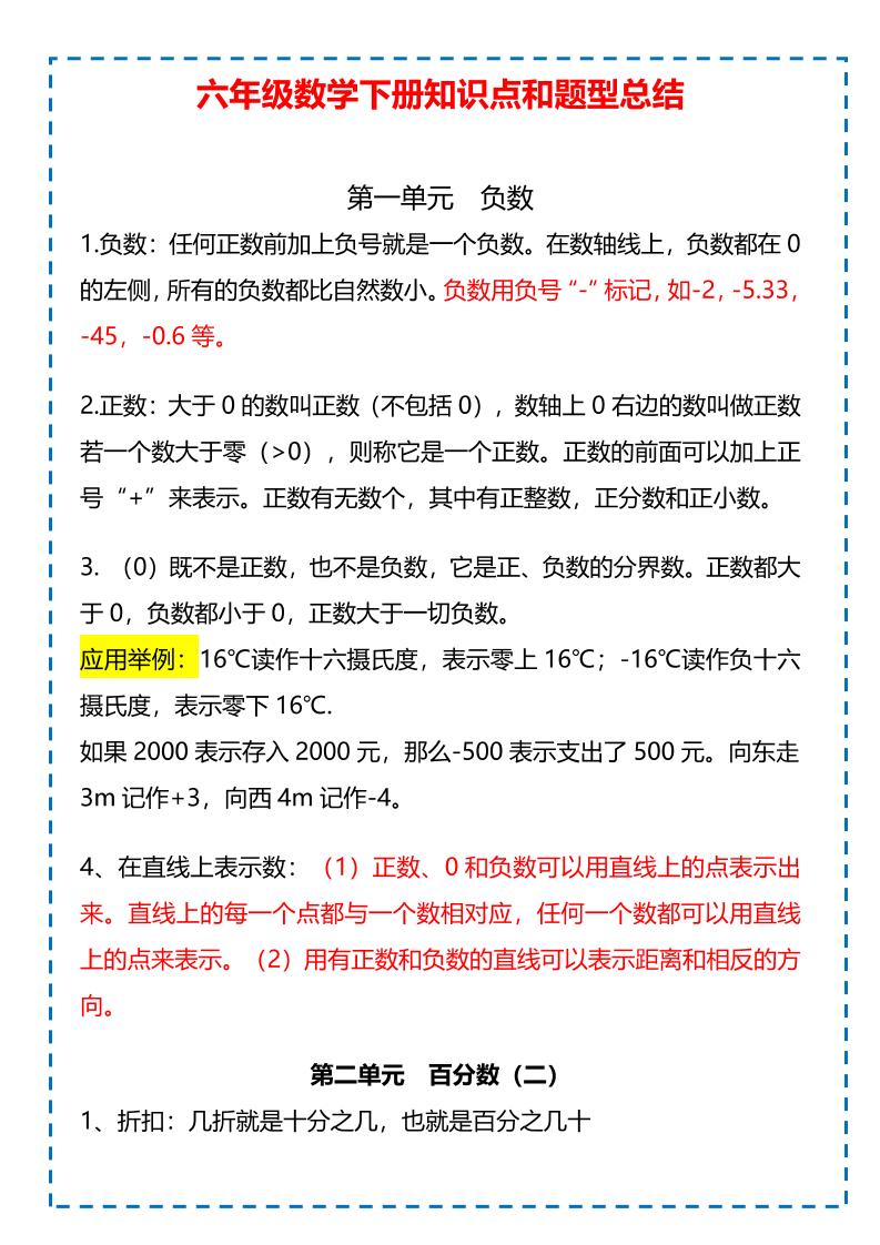 六年级下数学下册知识点题型总结-墨痕学科
