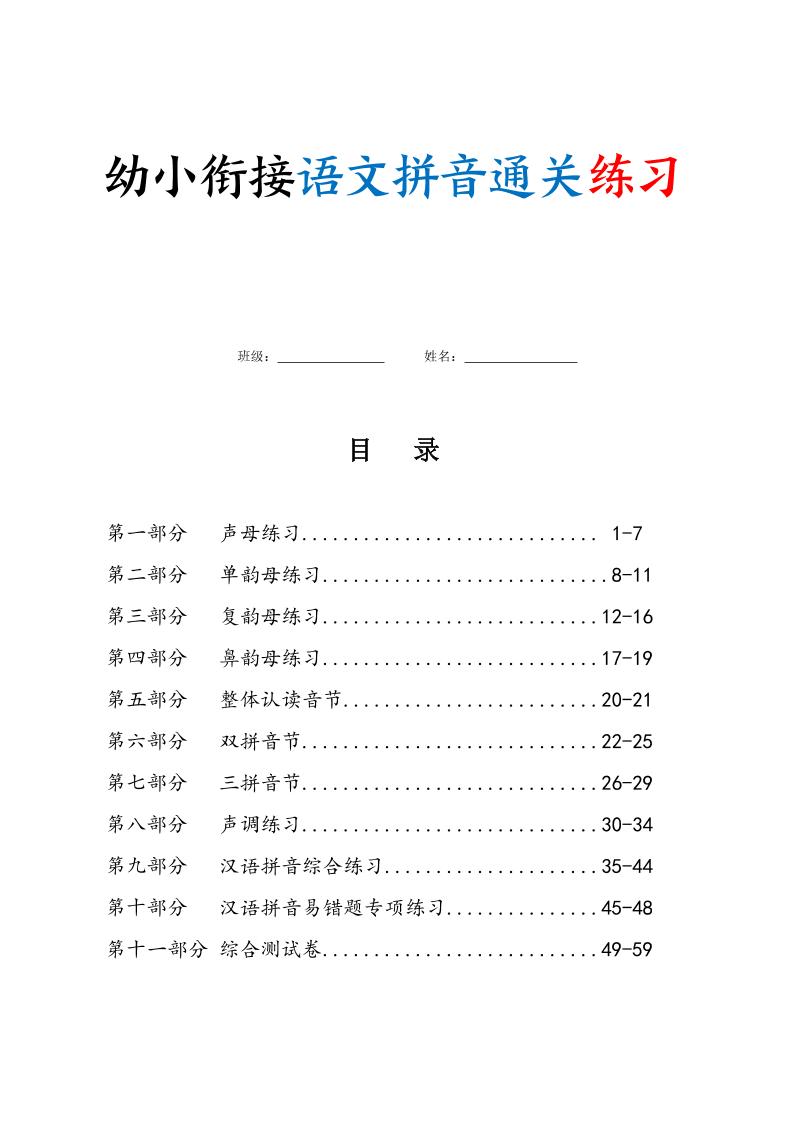 幼小衔接语文拼音通关练习（含答案63页）-墨痕学科