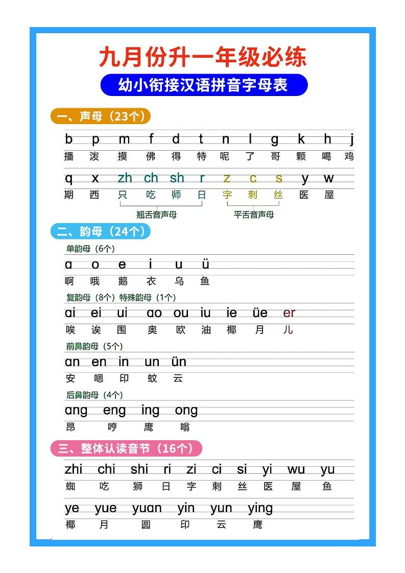 一年级上语文必练幼小衔接汉语拼音字母表-墨痕学科