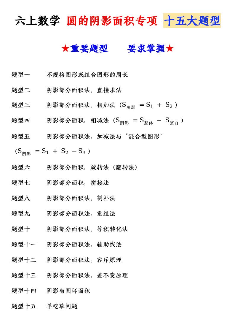 六上数学圆的阴影面积专项十五大题型-墨痕学科